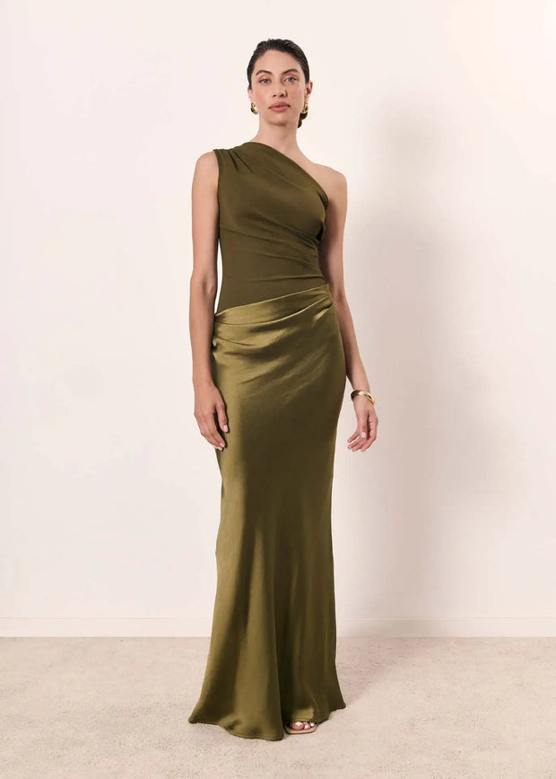 Aleida | One-Shoulder Satin Maxi Dress