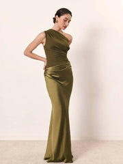Aleida | One-Shoulder Satin Maxi Dress