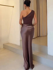 Aleida | One-Shoulder Satin Maxi Dress